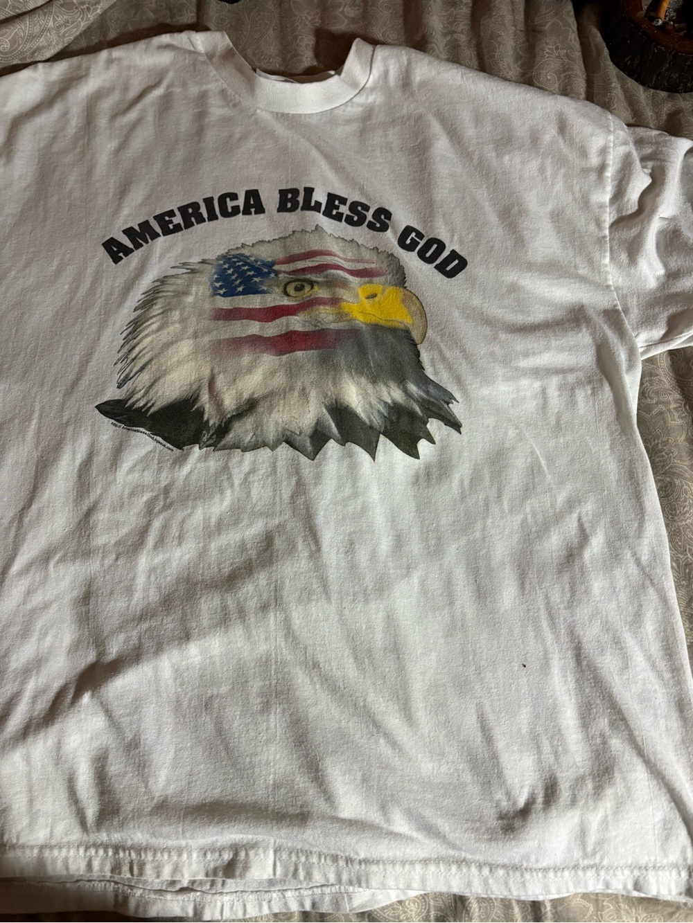 Men's Hanes Beefy Tee "America Bless God" Eagle T-Shirt XL